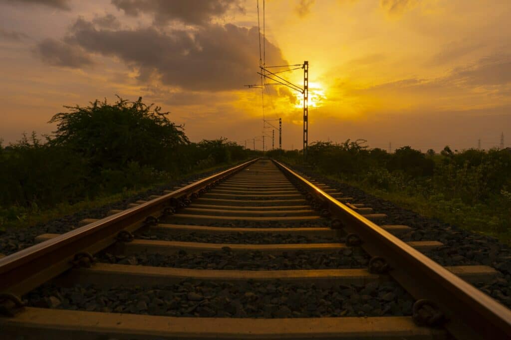 Indian railway tracks at sunset